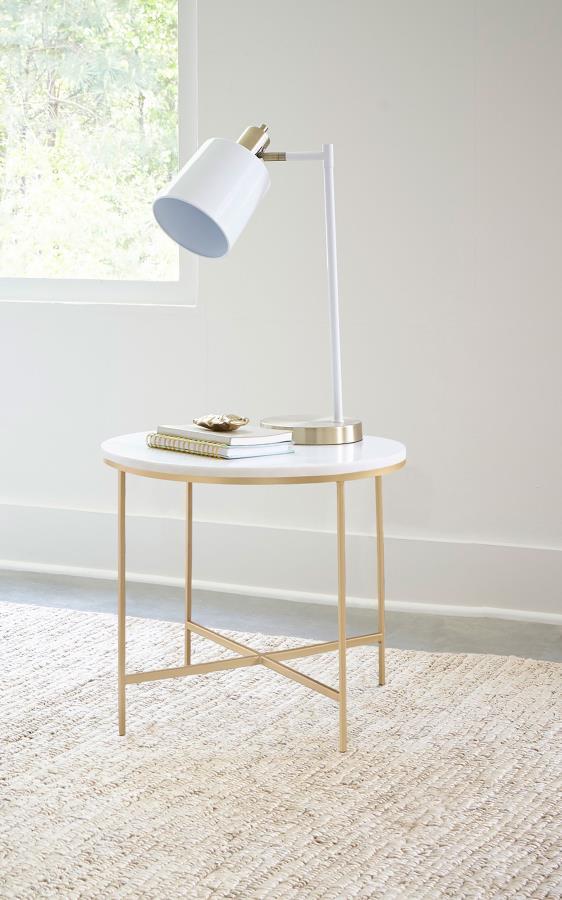 Ellison - Round X-Cross End Table - White and Gold