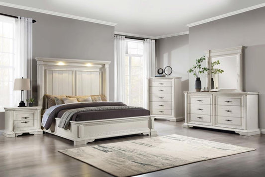 Evelyn - 5-Piece Queen Bedroom Set With Headboard Lighting - Antique White