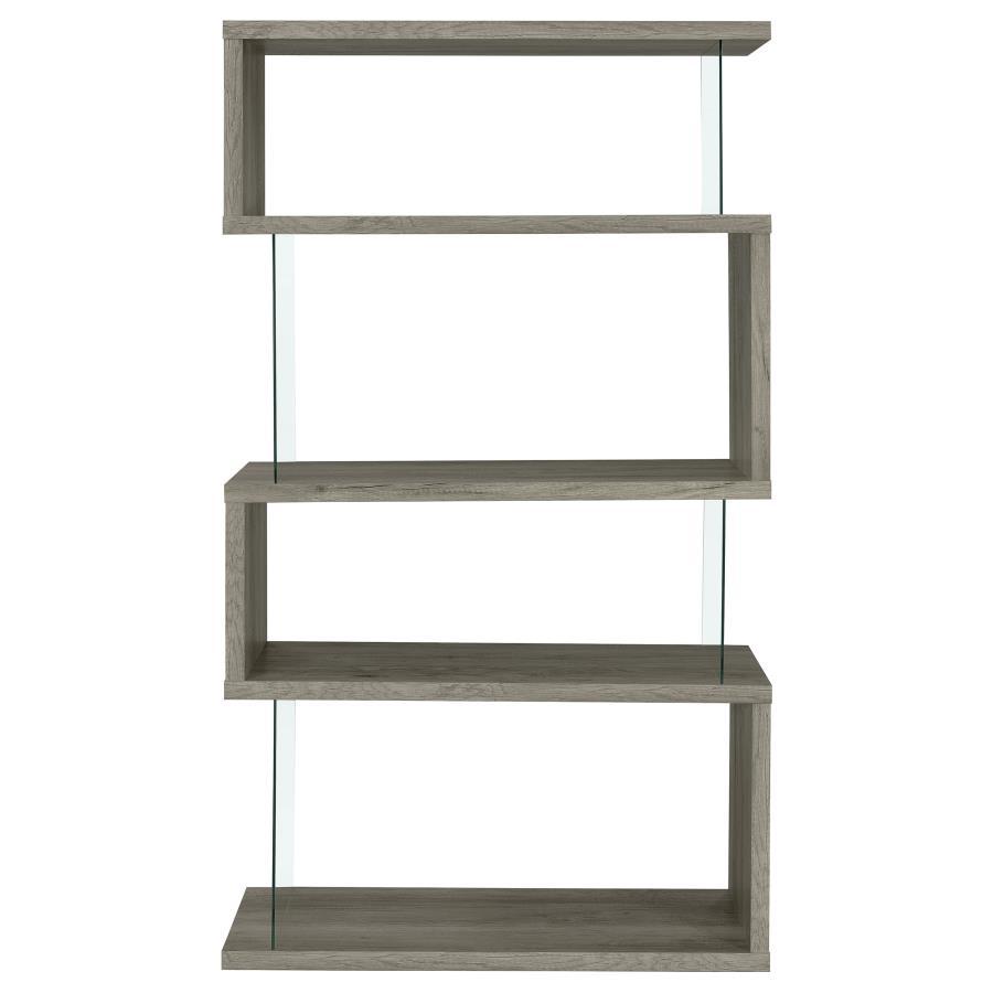 Emelle - 4-Shelf Bookcase With Glass Panels - Grey Driftwood / Clear
