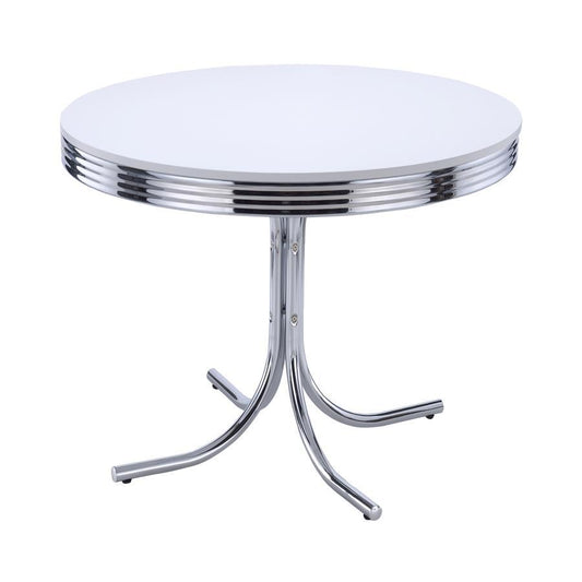 Retro - Round Dining Table - Glossy White and Chrome
