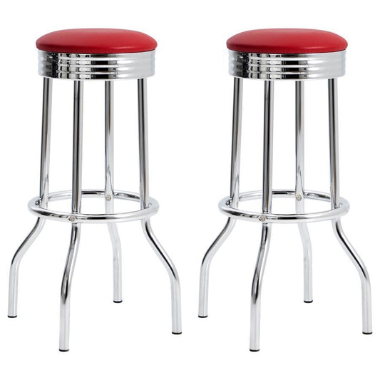 Theodore - Upholstered Top Bar Stools (Set of 2) - Red and Chrome