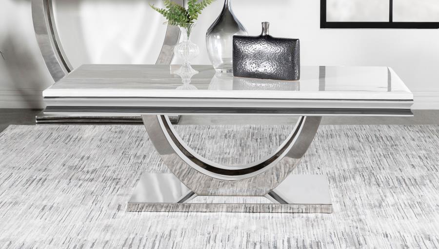 Kerwin - U-Base Rectangle Coffee Table - White and Chrome