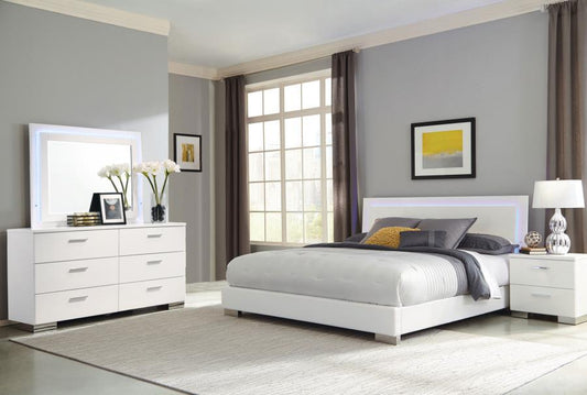 Felicity - 4-Piece Eastern King Bedroom Set With Led Headboard and Mirror - Glossy White