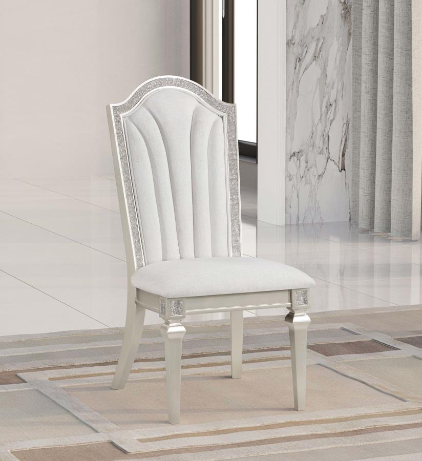 Evangeline - Upholstered Dining Side Chair With Faux Diamond Trim (Set of 2) - Ivory and Silver Oak