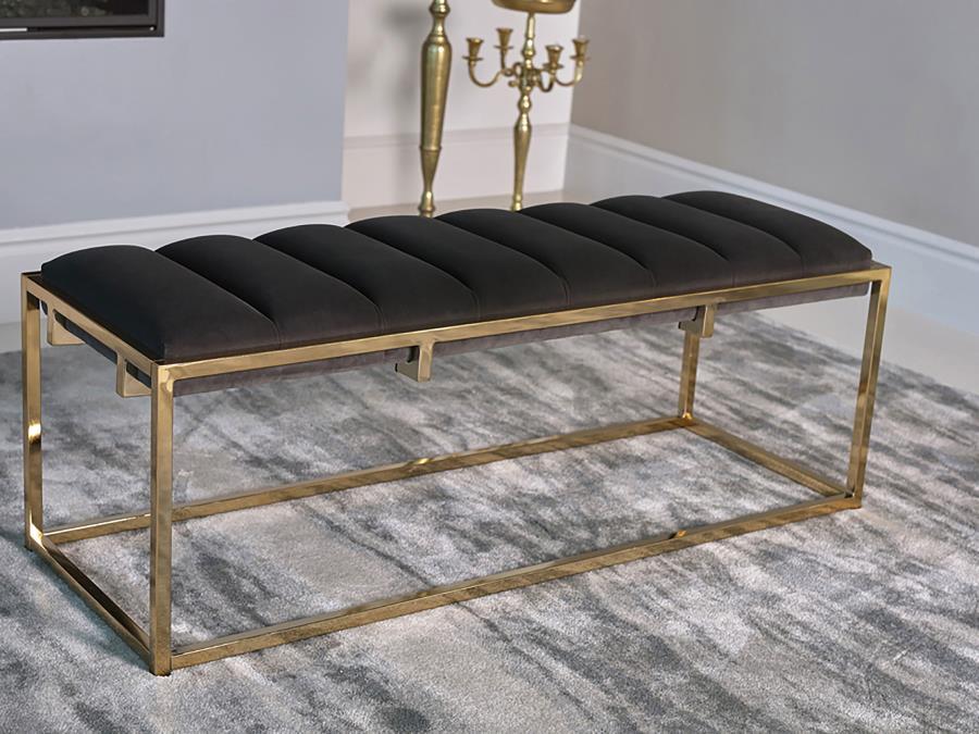 Lorena - Tufted Cushion Bench - Dark Grey and Gold