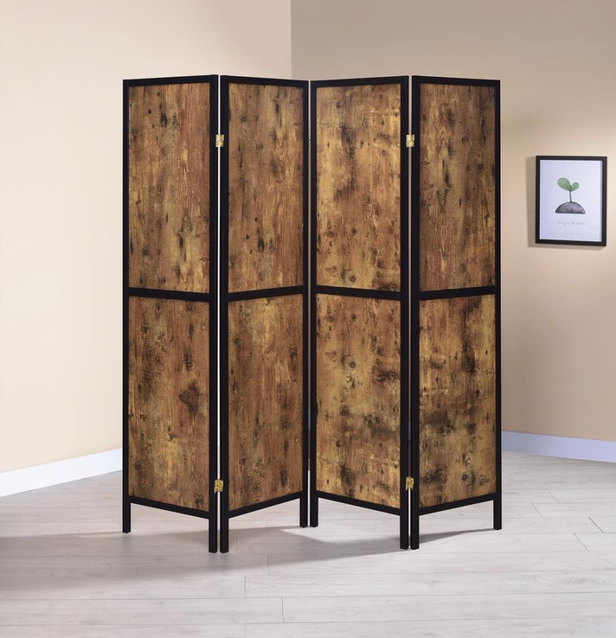 Deepika - 4-Panel Folding Screen - Antique Nutmeg and Black