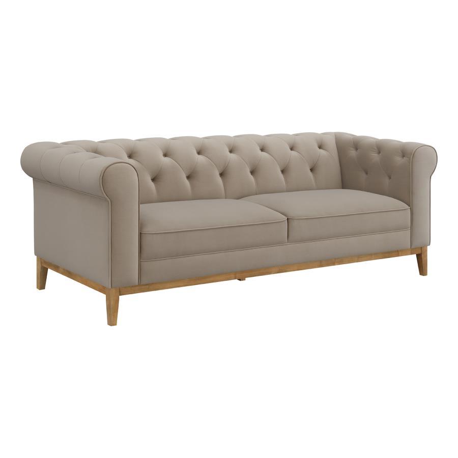 Sandrine - Button Tufted Tuxedo Arms Sofa - Camel