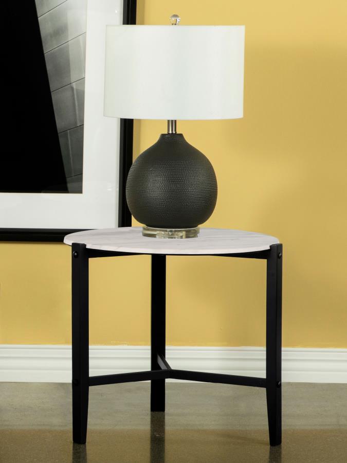 Tandi - Round End Table Faux Marble - White and Black