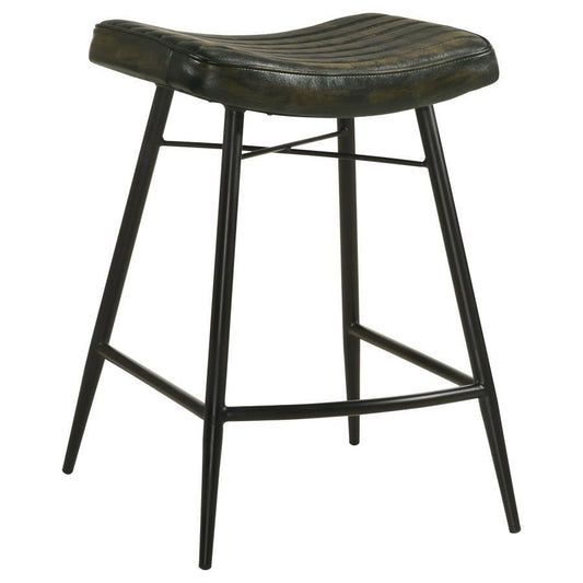 Bayu - Leather Upholstered Saddle Seat Backless Counter Height Stool (Set of 2) - Antique Espresso and Black
