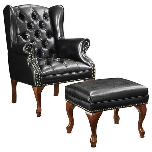 Roberts - Button Tufted Back Accent Chair With Ottoman - Black and Espresso