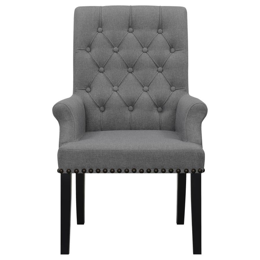 Alana - Upholstered Tufted Arm Chair With Nailhead Trim - Grey / Rustic Espresso