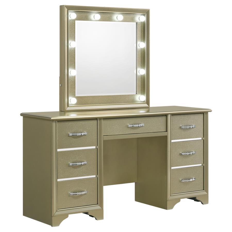 Beaumont - 7-Drawer Vanity Desk With Lighting Mirror - Champagne