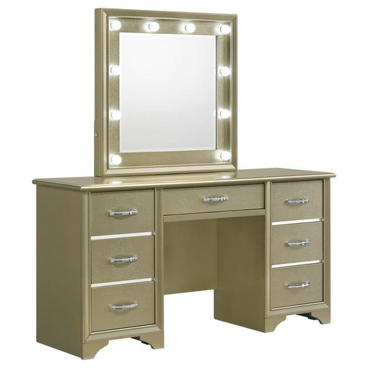 Beaumont - 7-Drawer Vanity Desk With Lighting Mirror - Champagne