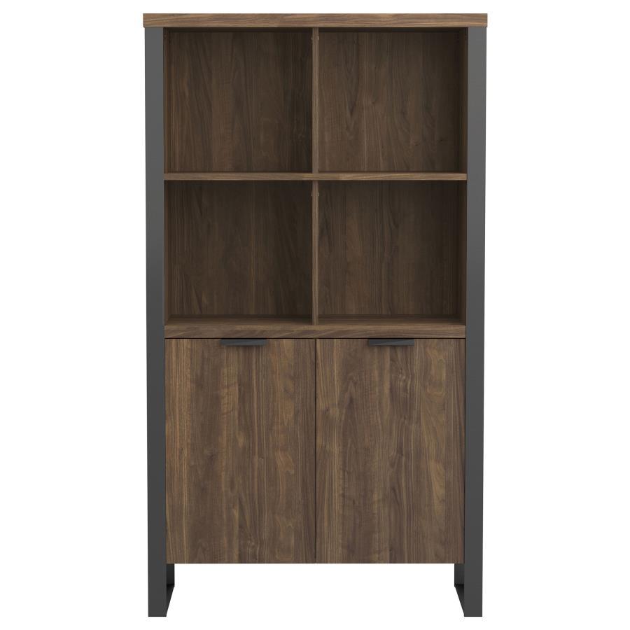 Pattinson - 2-Door Rectangular Bookcase - Aged Walnut and Gunmetal