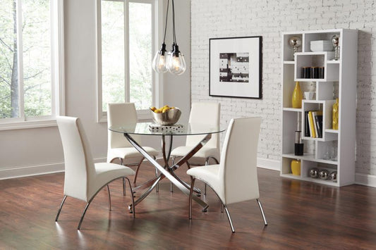 Beckham - 5-Piece Round Dining Set - Chrome and White