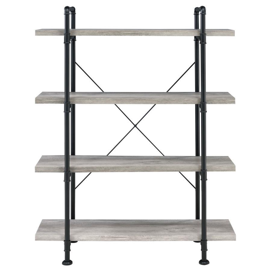 Delray - 4-Tier Open Shelving Bookcase - Grey Driftwood and Black