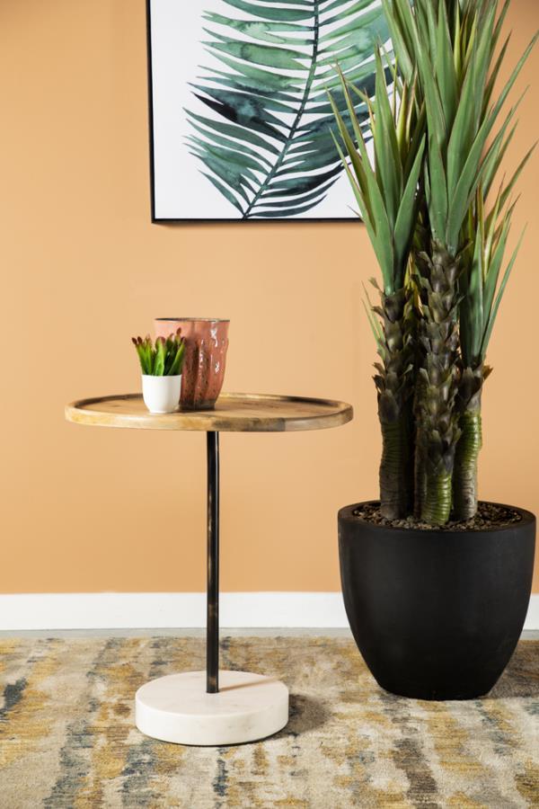 Ginevra - Round Wooden Top Accent Table - Natural and White