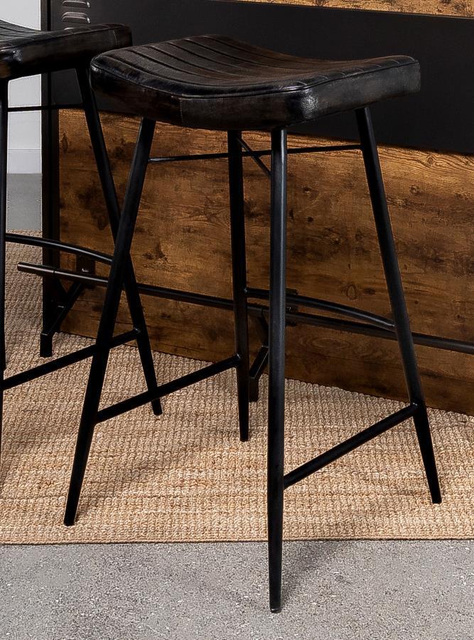 Bayu - Leather Upholstered Saddle Seat Backless Bar Stool (Set of 2) - Antique Espresso and Black