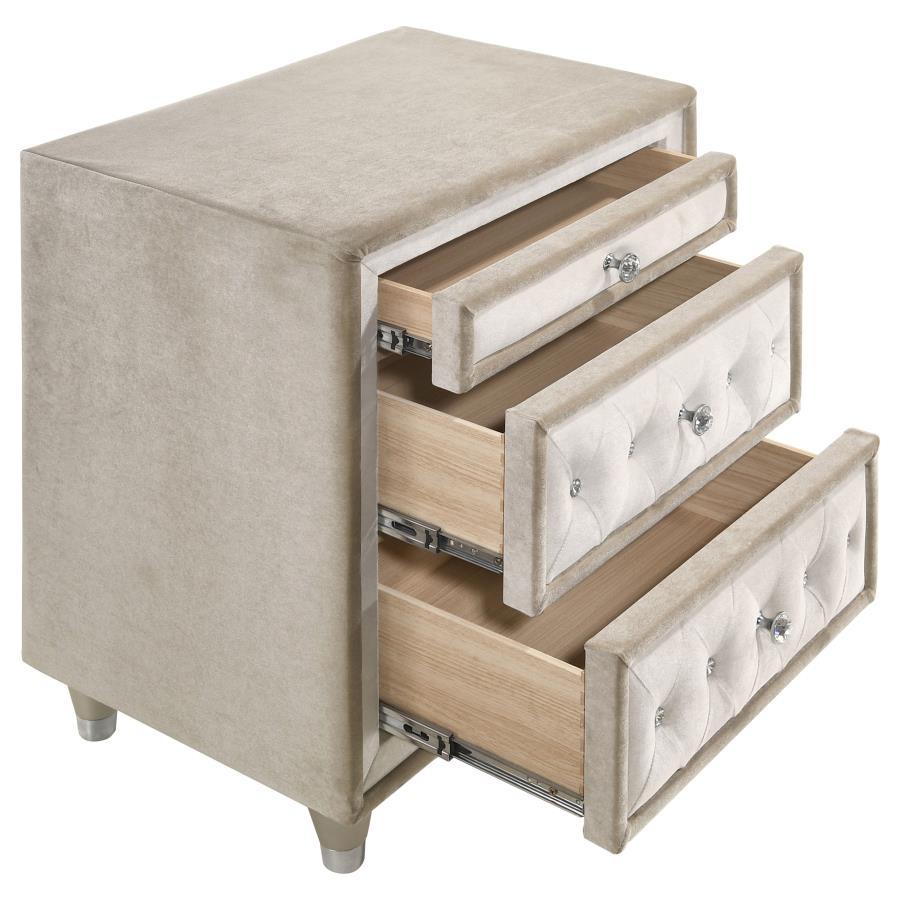 Antonella - 3-Drawer Upholstered Nightstand - Ivory and Camel