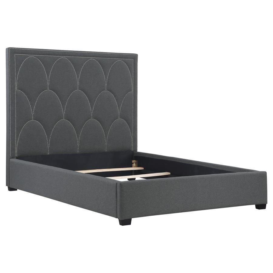 Bowfield - King Upholstered Bed With Nailhead Trim - Charcoal
