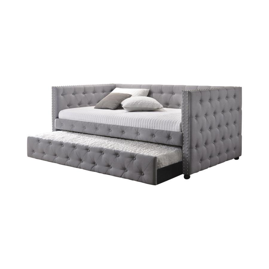 Mockern - Tufted Upholstered Daybed With Trundle - Grey