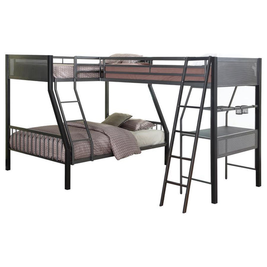 Meyers - 2-Piece Metal Twin Over Full Bunk Bed Set - Black and Gunmetal