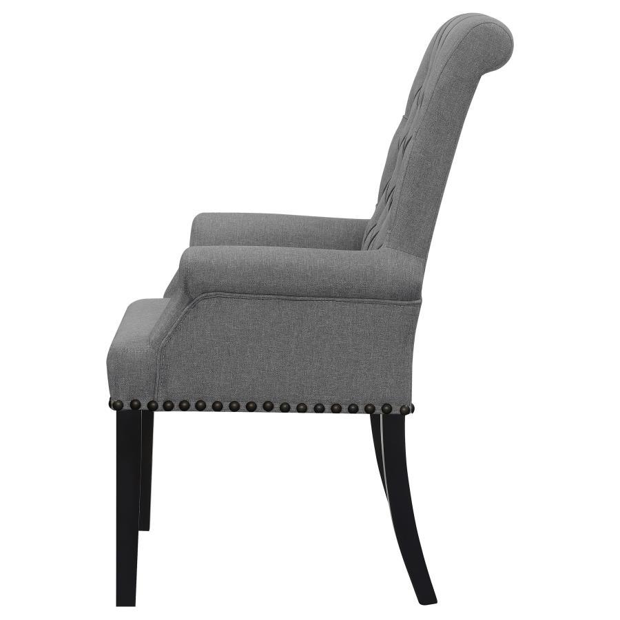 Alana - Upholstered Tufted Arm Chair With Nailhead Trim - Grey / Rustic Espresso