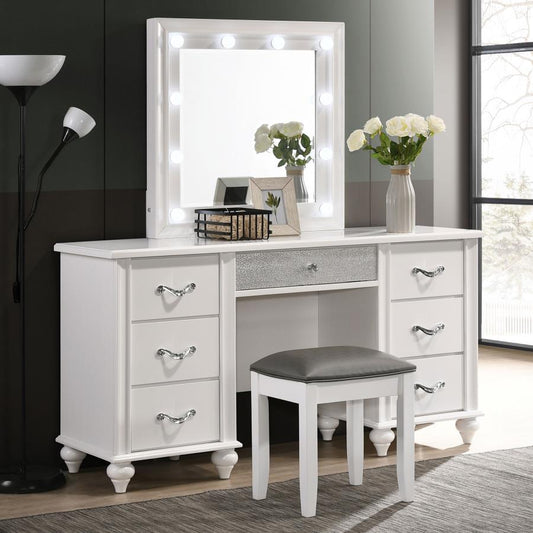 Barzini - Upholstered Vanity Stool - Metallic and White
