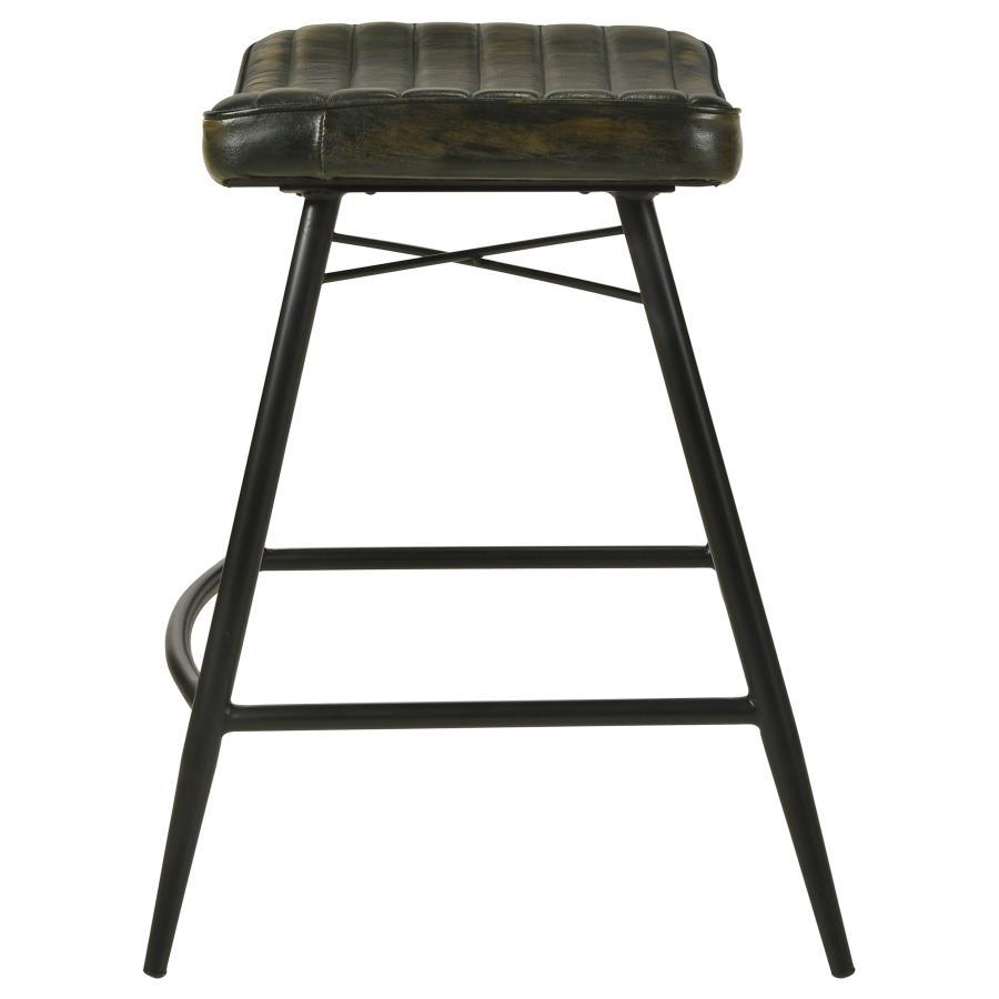 Bayu - Leather Upholstered Saddle Seat Backless Counter Height Stool (Set of 2) - Antique Espresso and Black