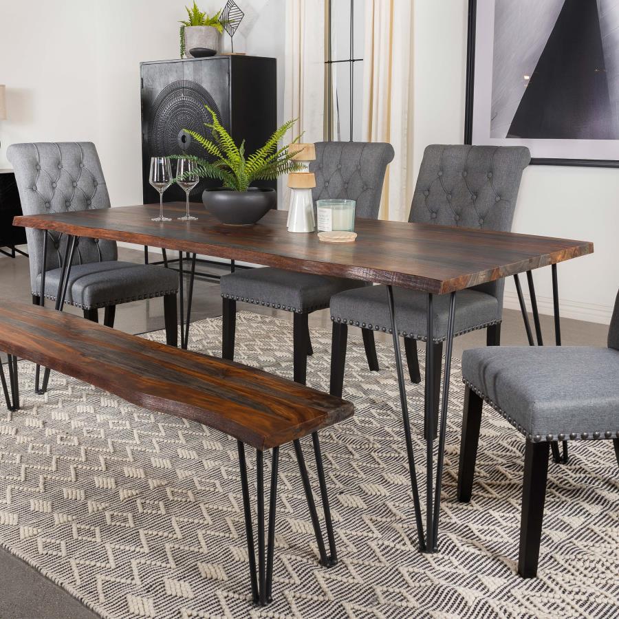 Neve - Live-Edge Dining Table With Hairpin Legs - Sheesham Grey and Gunmetal