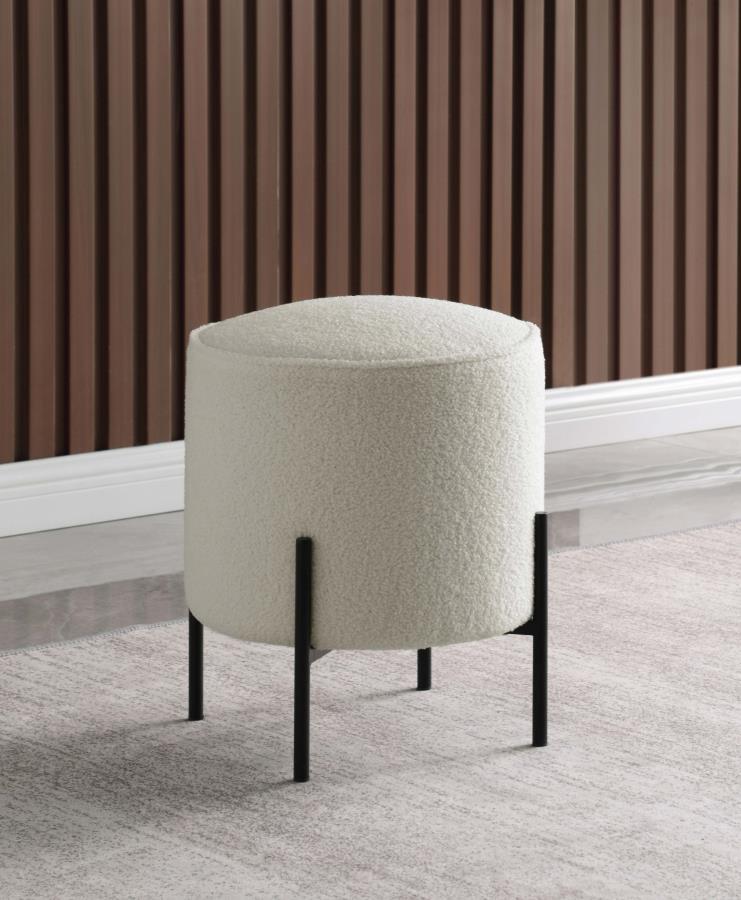 Basye - Round Upholstered Ottoman - Beige and Matte Black