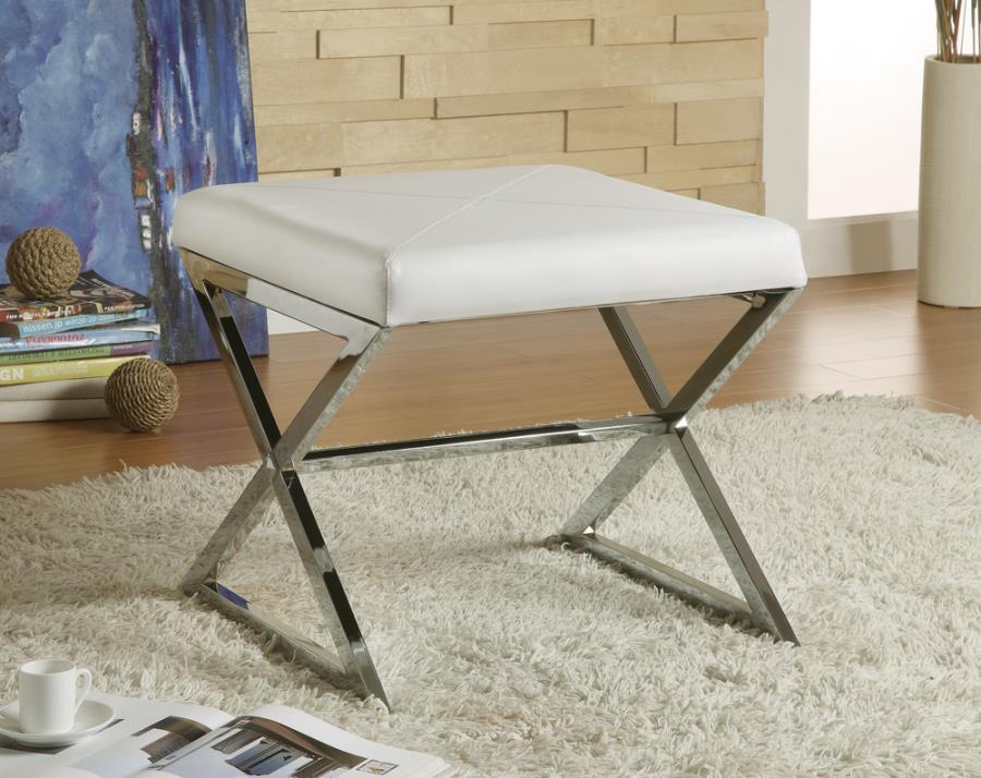 Rita - X-Cross Square Ottoman - White and Chrome