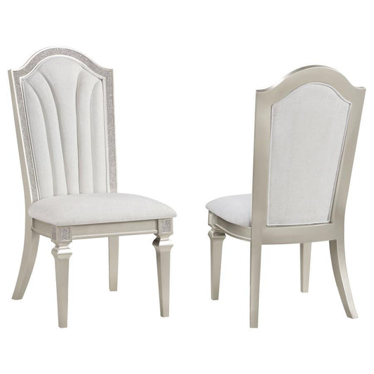 Evangeline - Upholstered Dining Side Chair With Faux Diamond Trim (Set of 2) - Ivory and Silver Oak