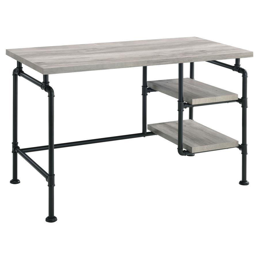 Delray - 2-Tier Open Shelving Writing Desk - Grey Driftwood and Black