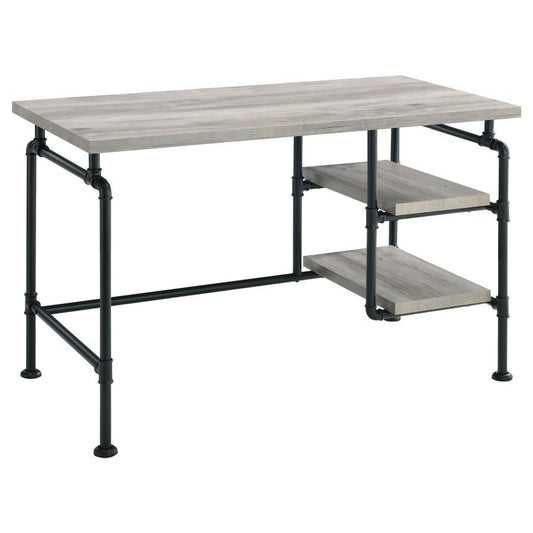 Delray - 2-Tier Open Shelving Writing Desk - Grey Driftwood and Black