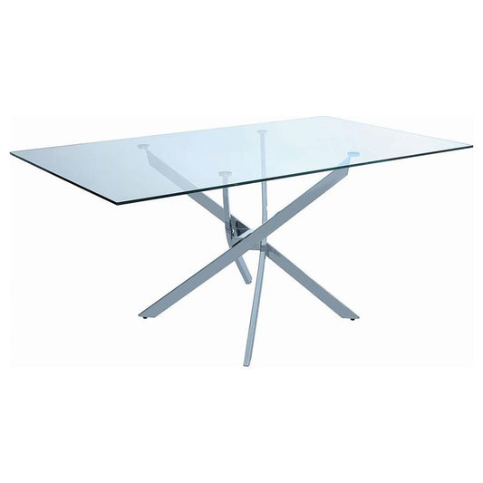 Carmelo - X-Shaped Dining Table - Chrome and Clear