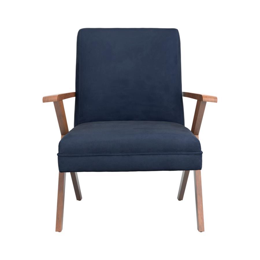 Cheryl - Wooden Arms Accent Chair - Dark Blue and Walnut