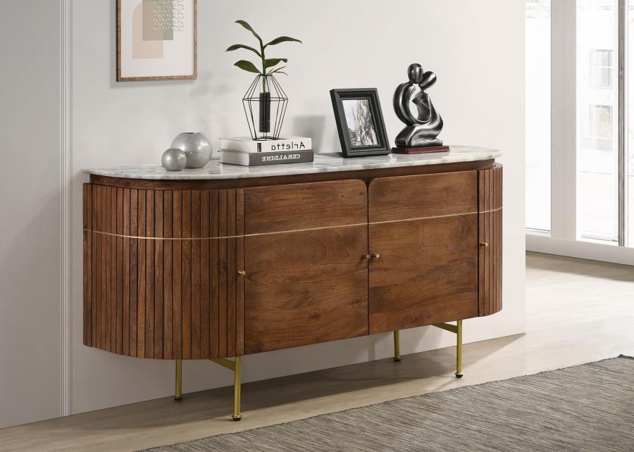 Ortega - 4-Door Marble Top Dining Sideboard Server - White and Natural
