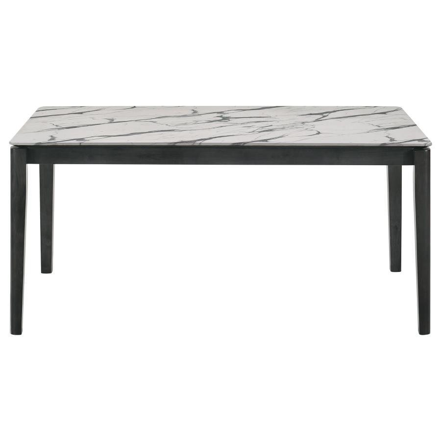 Stevie - Rectangular Faux Marble Top Dining Table - White and Black