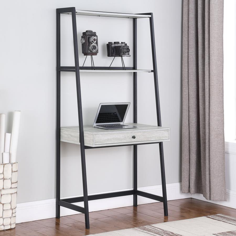 Pinckard - 1-Drawer Ladder Desk - Grey Stone and Black