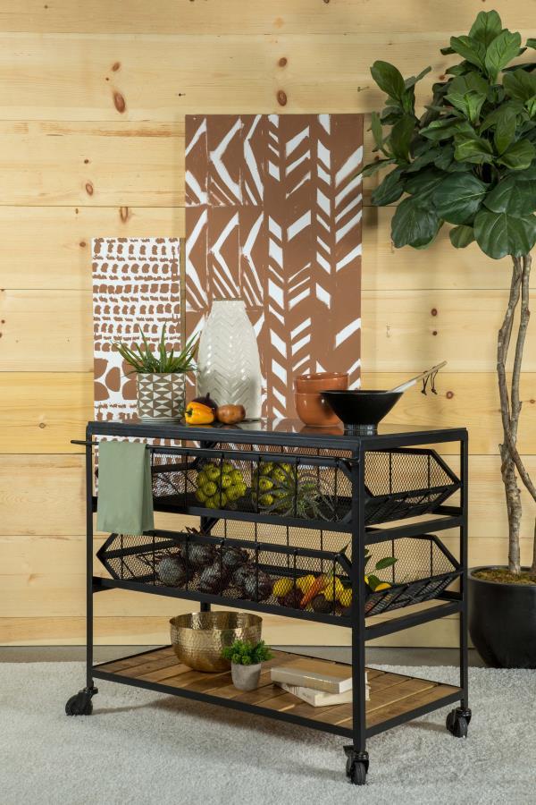 Evander - Accent Storage Cart With Casters - Natural and Black