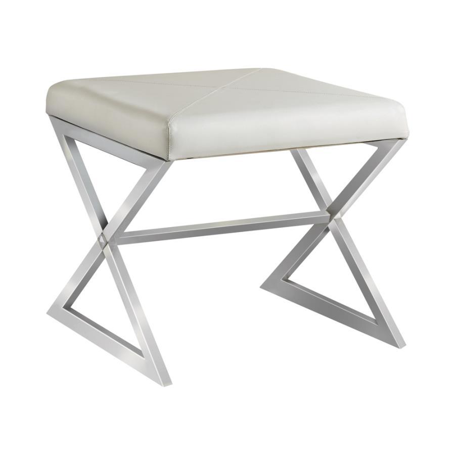 Rita - X-Cross Square Ottoman - White and Chrome