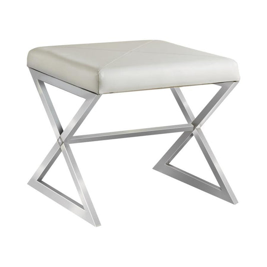 Rita - X-Cross Square Ottoman - White and Chrome