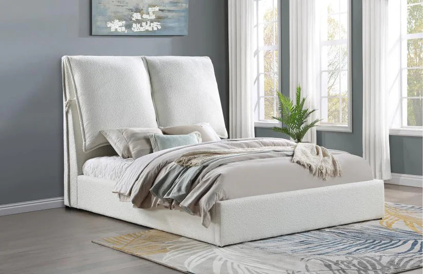 Gwendoline - Upholstered Queen Platform Bed With Pillow Headboard - White