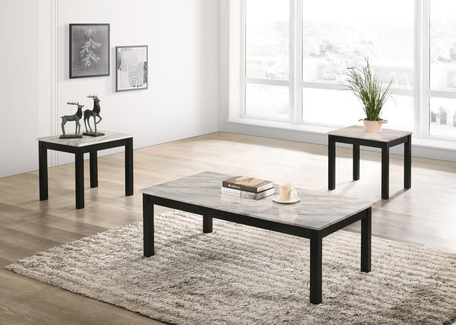 Bates - Faux Marble 3-Piece Occasional Table Set - White and Black