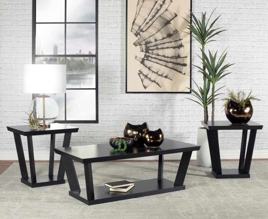 Aminta - 3-Piece Occasional Set With Open Shelves - Black