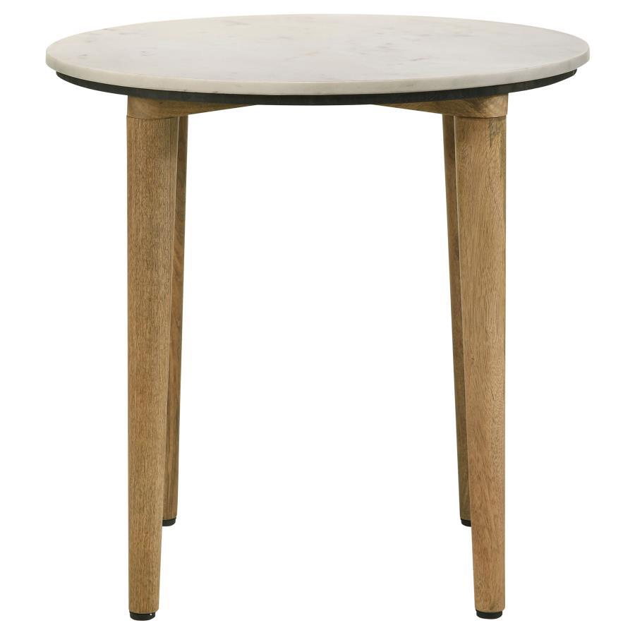 Aldis - Round Marble Top End Table - White and Natural