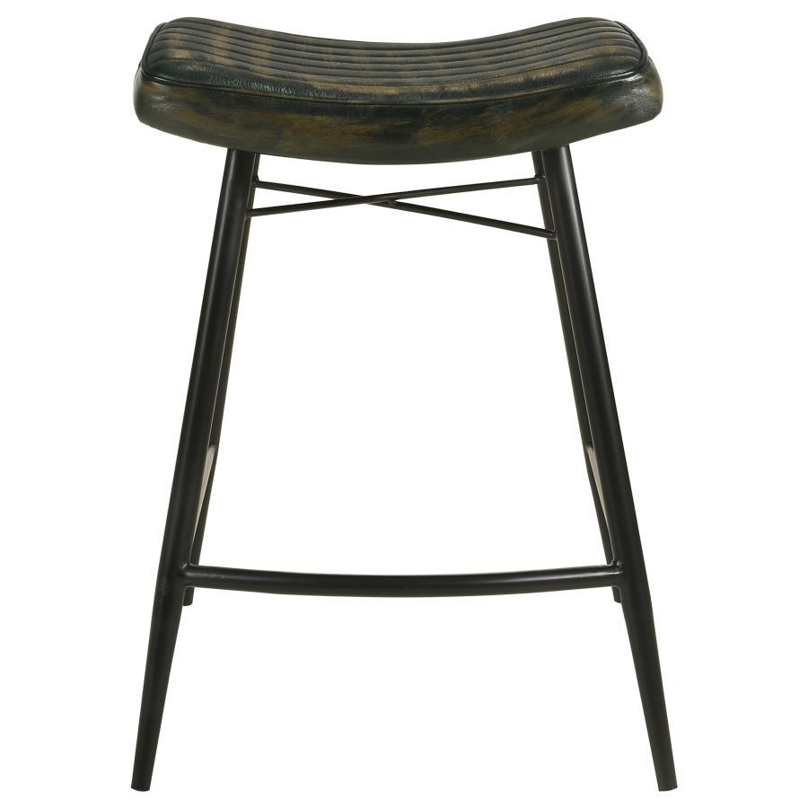 Bayu - Leather Upholstered Saddle Seat Backless Counter Height Stool (Set of 2) - Antique Espresso and Black