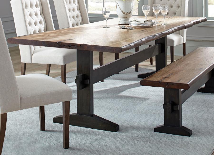 Bexley - Live Edge Trestle Dining Table - Natural Honey and Espresso