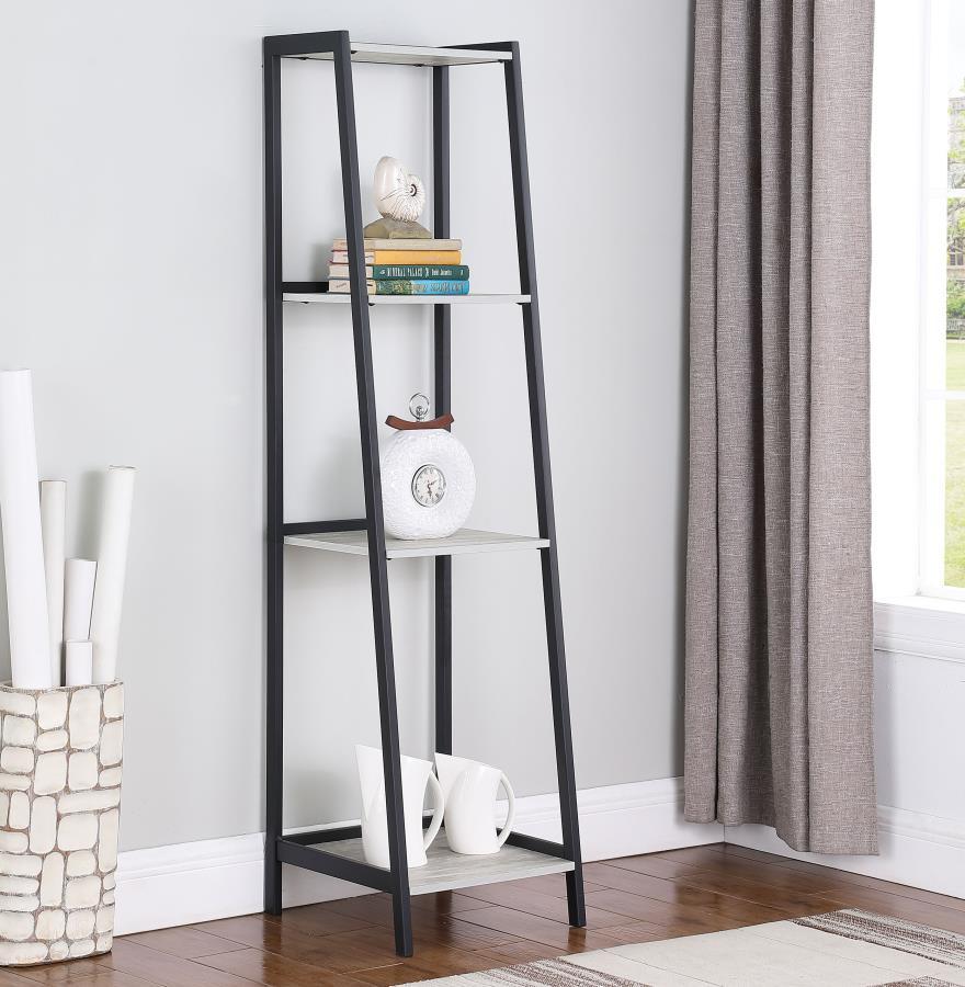 Pinckard - 4-Shelf Ladder Bookcase - Grey Stone and Black